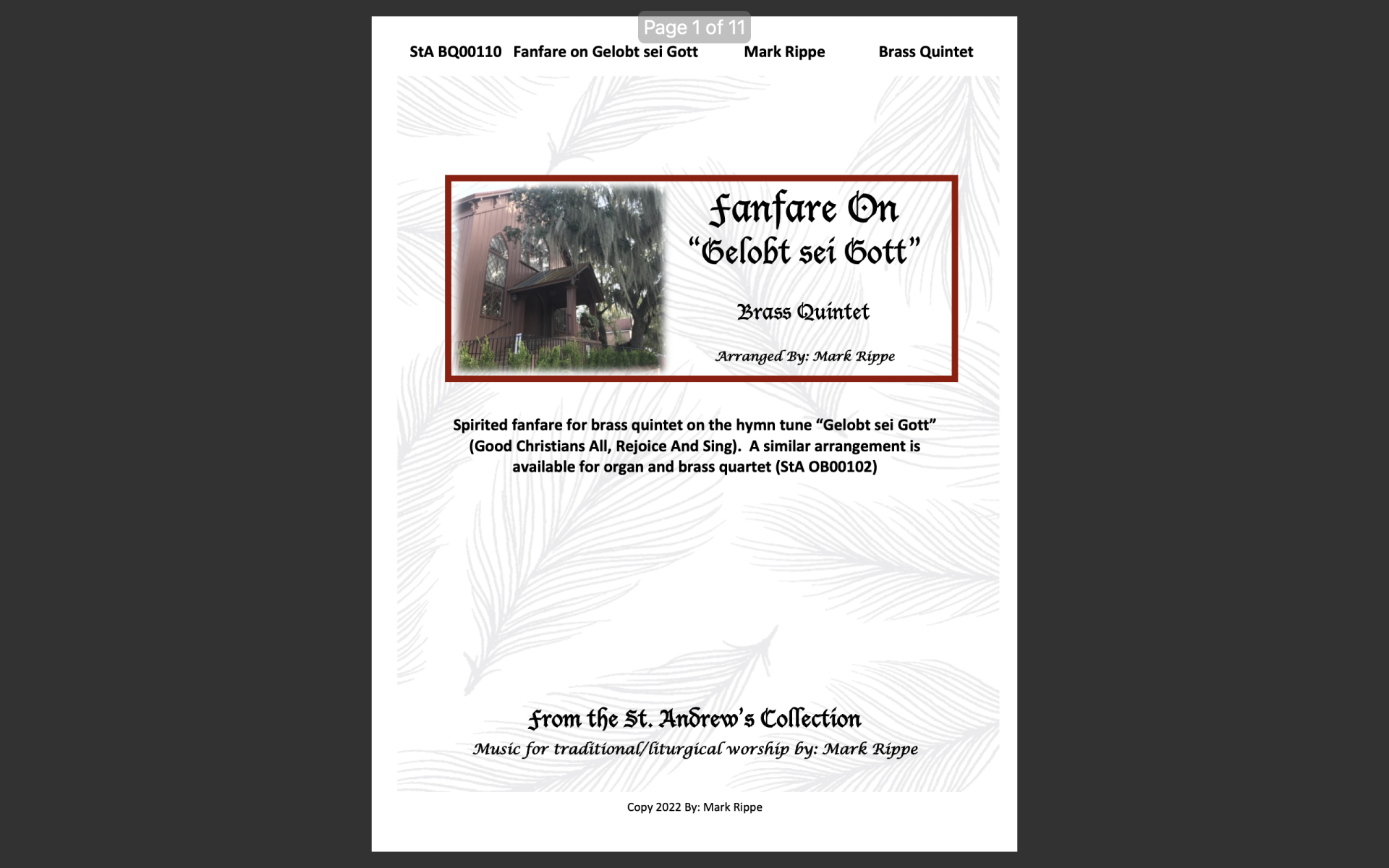 Fanfare on "Gelobt sei Gott" for Brass Quintet (StA BQ00110)