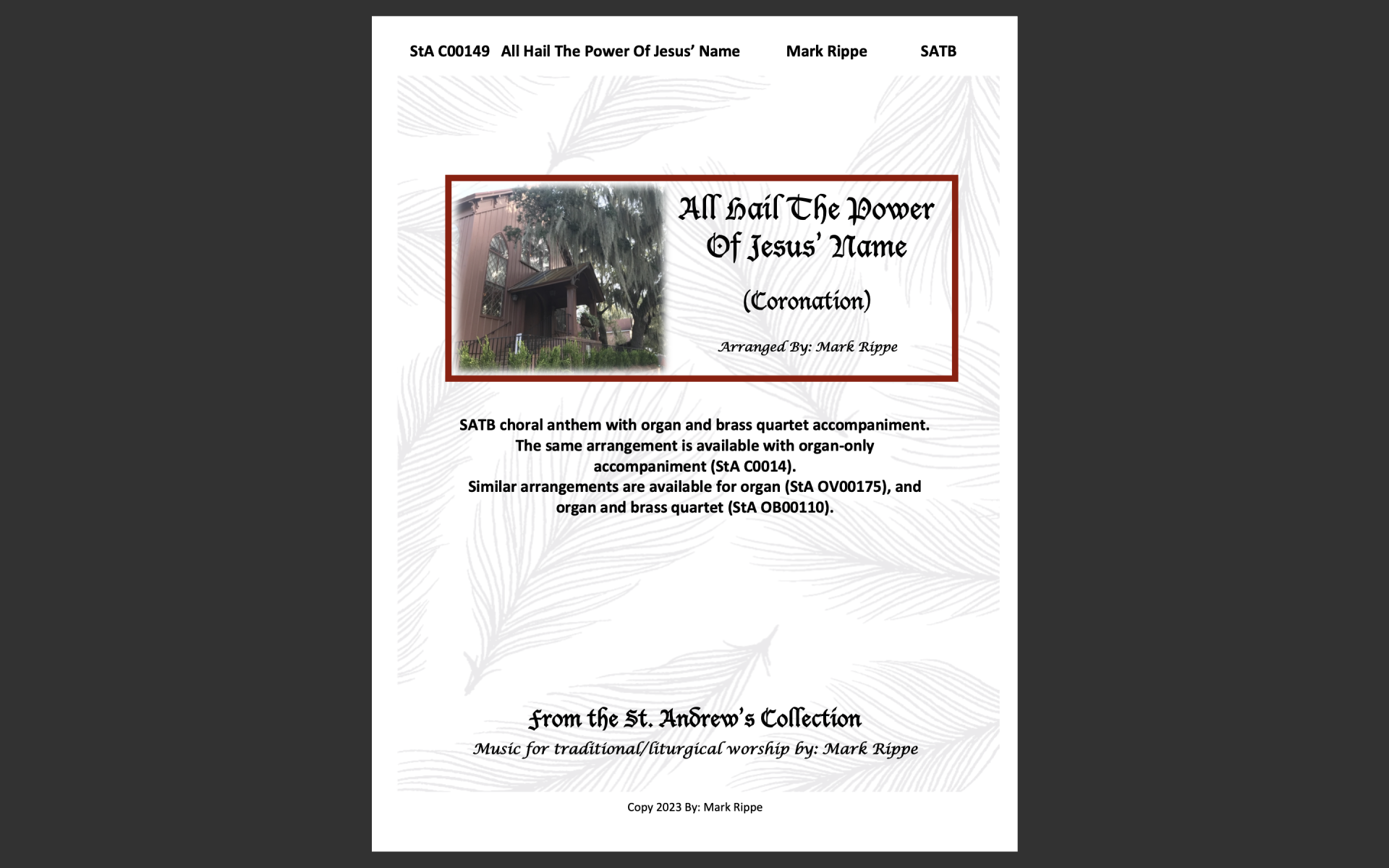 All Hail The Power Of Jesus' Name - SATB (w/Organ & Brass) StA C00149