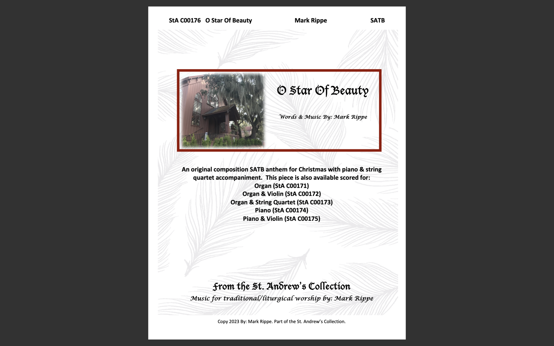 O Star Of Beauty - SATB (StA C00176) w/Piano & String Quartet