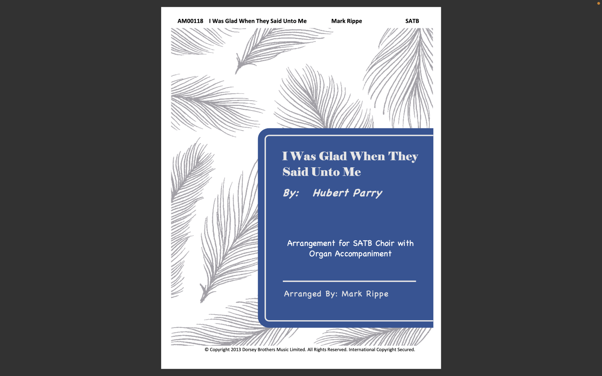 I Was Glad When They Said Unto Me - SATB (AM00118)